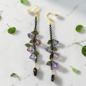 Black Gold Floral Gauges – Handmade Dangle Earrings with Screw Back Plug