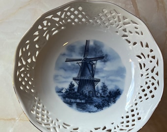 Vintage Ter Steege Delft Blauw Holland Decorative Bowl Reticulated border