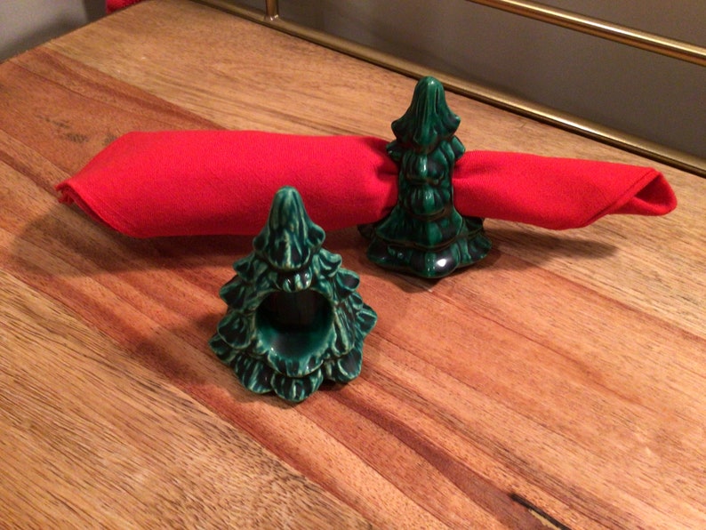 Vintage Ceramic Tree Napkin Holders Set of 2 Christmas image 1