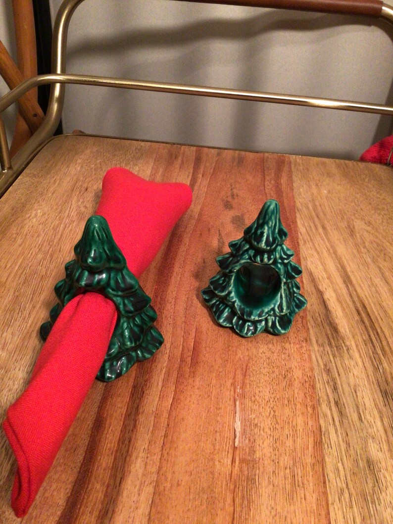 Vintage Ceramic Tree Napkin Holders Set of 2 Christmas image 3