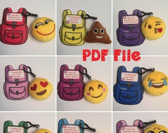 Printable Bookbag Keychain kids class valentine, gender neutral, digital download, back pack, DIY