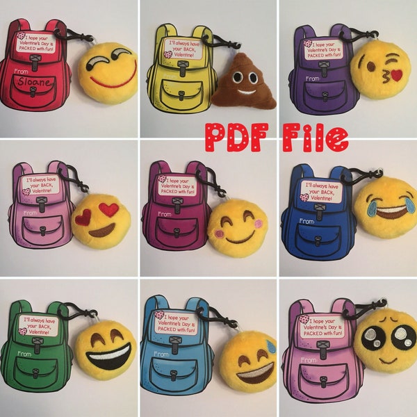 Printable Bookbag Keychain kids class valentine, gender neutral, digital download, back pack, DIY