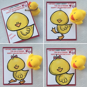 Printable Lucky Ducky kids class valentine, gender neutral, digital download, DIY, rubber duck image 1