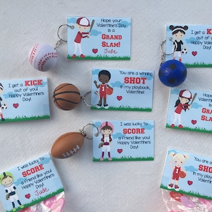 Printable Sports kids class valentine, both genders, digital download, DIY, baseball, soccer, football, basketball image 1