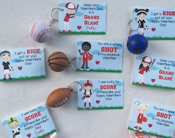 Printable Sports kids class valentine, both genders, digital download, DIY, baseball, soccer, football, basketball