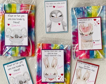 Animals in masks kids class valentine, digital, 2022, PDF, elementary, class, gender neutral, Valentine's Day, diy, school, friends