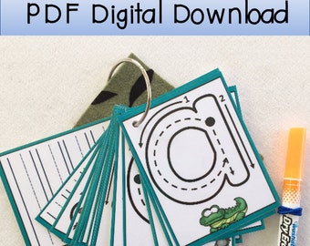 Digital Download Lowercase Little Letters, Dry erase, alphabet, clip cards, flash cards, laminated, trace, letter formations, ring, writing