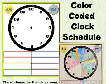 Color coded clock schedule keeper, homeschool, classroom, visual schedule, elementary school, timed schedule, work, educational resources