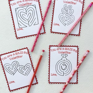 Printable Maze Valentine, Preschool Valentine, school Valentine, Valentine's day, kids printable, pencil valentine, prek, heart, non food image 1