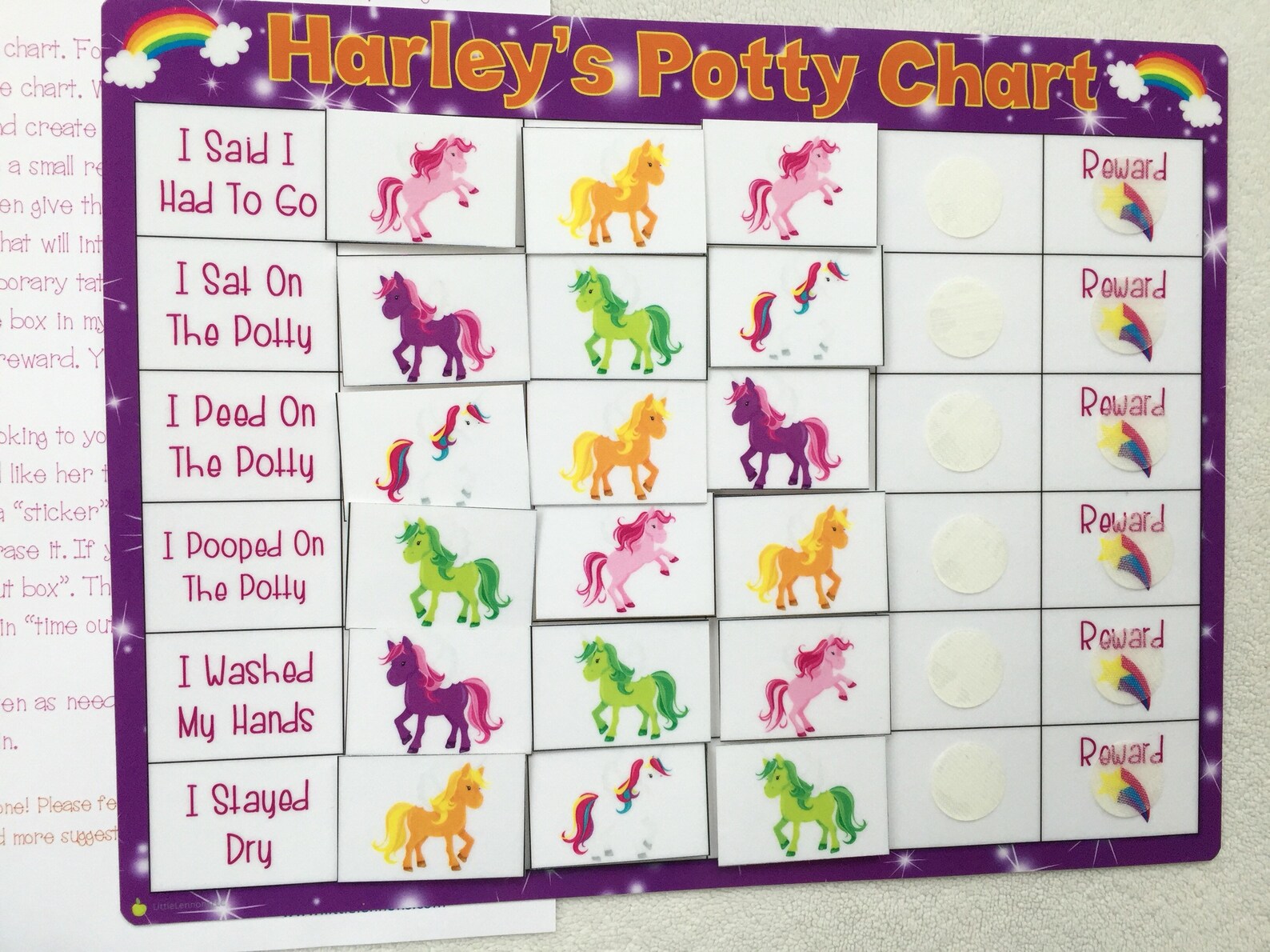 Unicorns Potty Chart personalized ASSEMBLED rainbow | Etsy