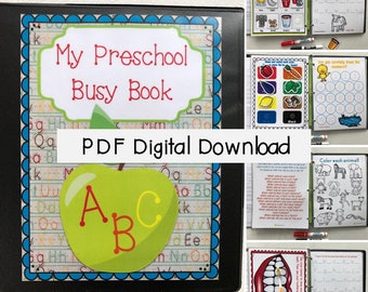 DIGITAL DOWNLOAD Preschool Busy Book, Quiet Book, Dry Erase activity book, alphabet, educational, binder, age 3-5, homeschool, interactive