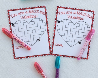 Printable Maze Valentine, Kindergarten Valentine, Elementary school Valentine, Valentine's day, kids printable, pencil valentine, school