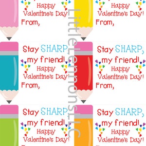 Printable Valentine, Pencil Sharpener, elementary school Valentine, Valentine's day, kids printable, pencil valentine, first grade, non food image 4
