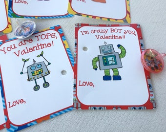 Printable Robot Valentine, Preschool Valentine, school Valentine, Valentine's day, kids, spinning top, prek, diy, non food, allergy friendly