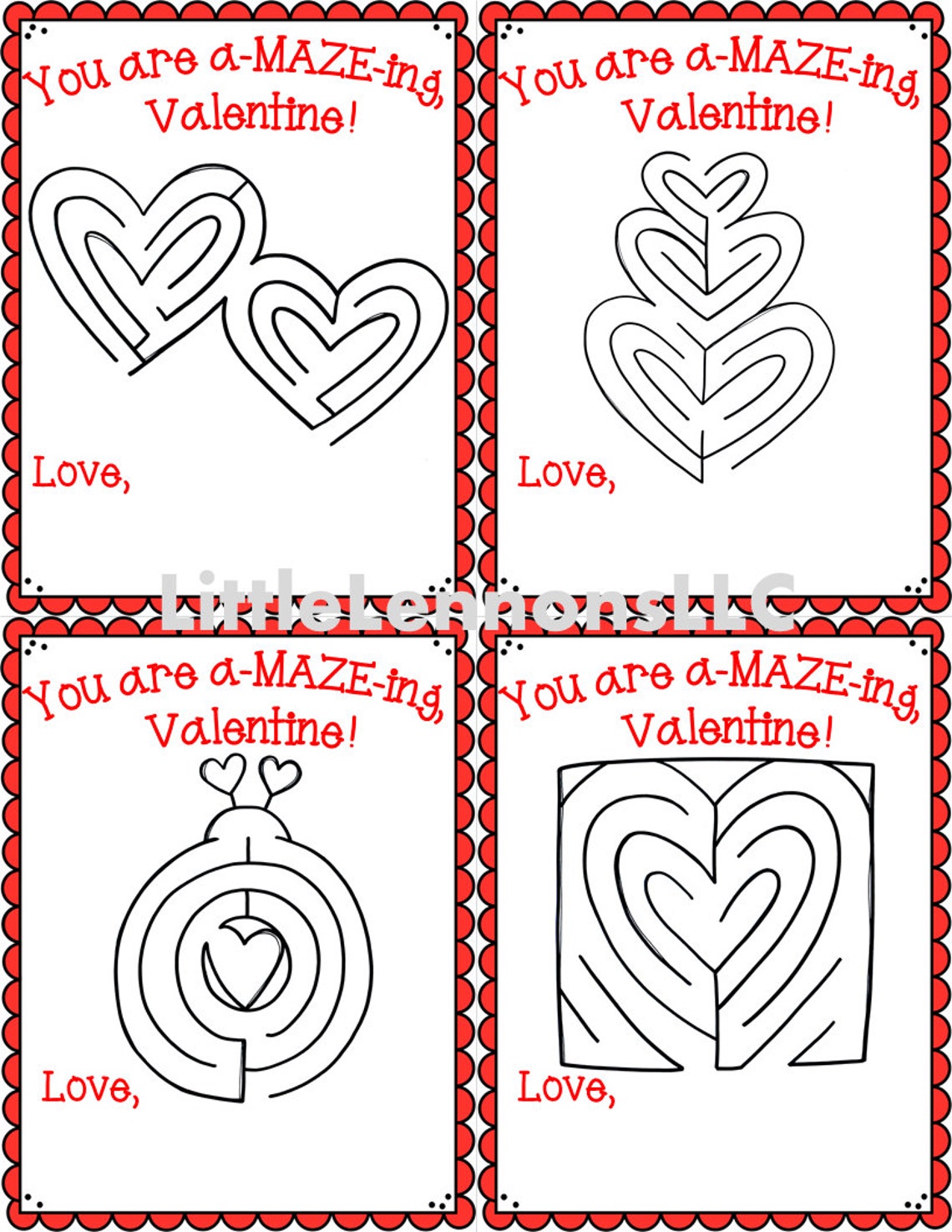 Printable Maze Valentine Preschool Valentine School Etsy