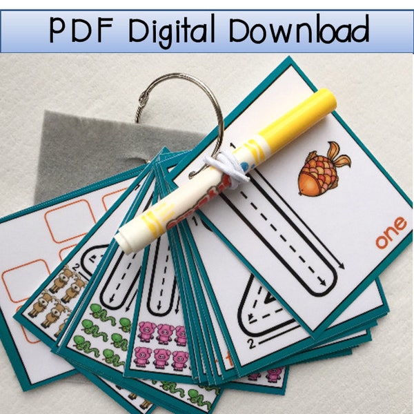 PDF digital download Little Numbers, Dry erase, counting, clip cards, flash cards, laminated, trace, travel game, busy bags, formations