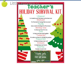 Digital Download Teacher's Holiday Survival Kit Printable, teacher, teacher appreciation, teacher gift, child to teacher, DIY, christmas