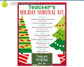 Digital Download Teacher's Holiday Survival Kit Printable, teacher, teacher appreciation, teacher gift, child to teacher, DIY, christmas