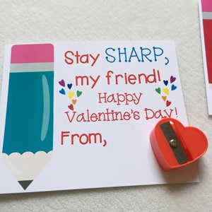 Printable Valentine, Pencil Sharpener, elementary school Valentine, Valentine's day, kids printable, pencil valentine, first grade, non food image 2