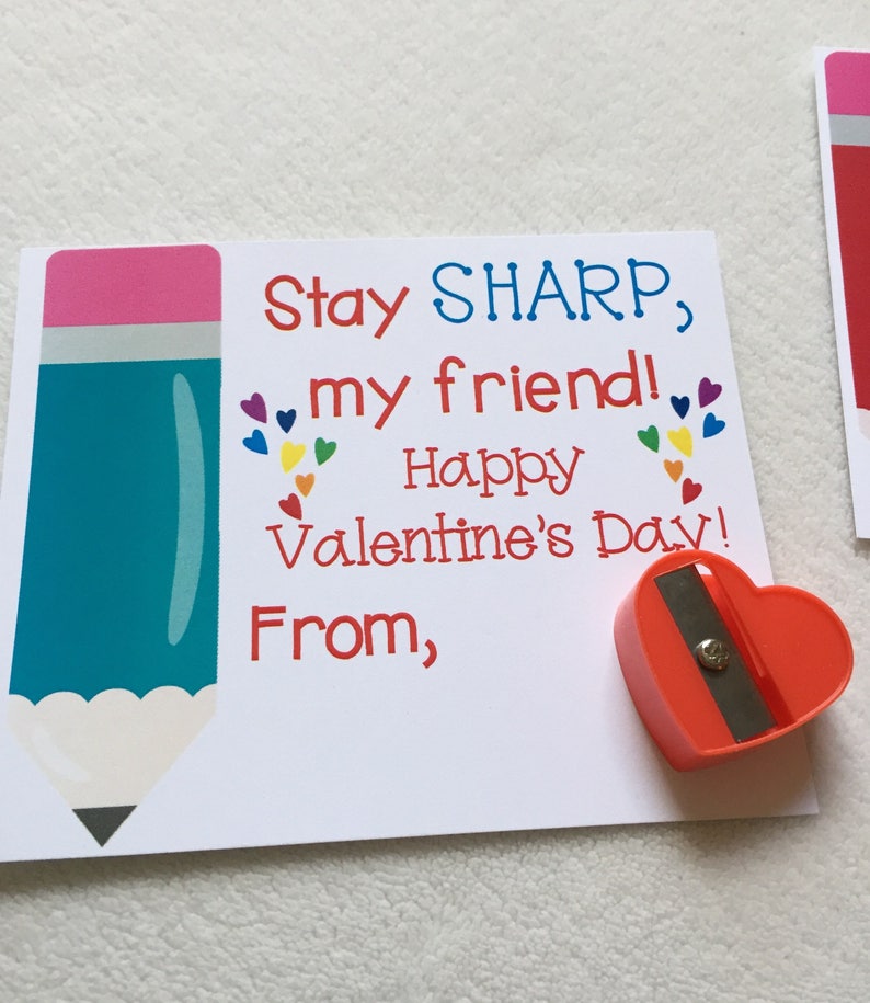 Printable Valentine, Pencil Sharpener, elementary school Valentine, Valentine's day, kids printable, pencil valentine, first grade, non food image 2