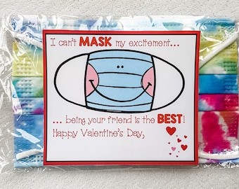 Mask kids class valentine, digital download, PDF, gender neutral, Valentine's Day, diy, school, friends, daycare, elementary, 2021, print