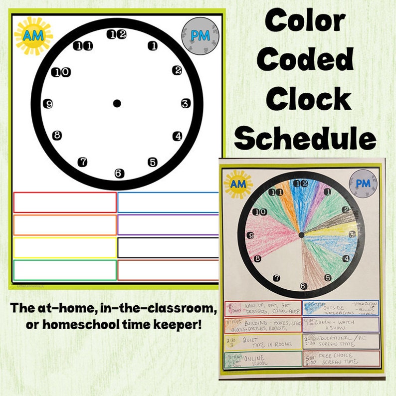 Color coded clock schedule keeper, homeschool, classroom, visual schedule, elementary school, timed schedule, work, educational resources image 1