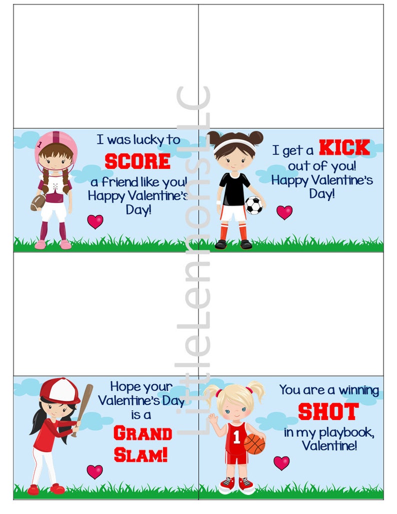 Printable Sports kids class valentine, both genders, digital download, DIY, baseball, soccer, football, basketball image 9