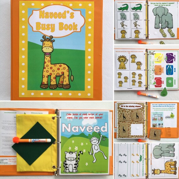 Jungle Toddler Dry Erase Activity Book Personalized Busy Etsy