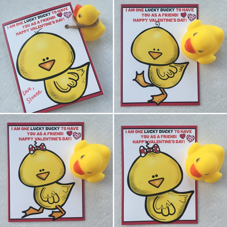 Printable Lucky Ducky kids class valentine, gender neutral, digital download, DIY, rubber duck image 1