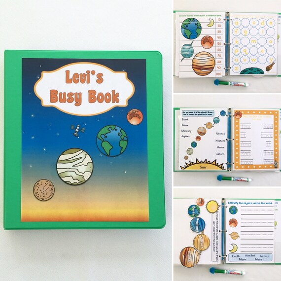 Solar System Personalized Busy Book Quiet Book Dry Erase Activity Book Kindergarten Custom Educational Toy Prek Travel Toys Learning