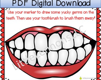 Digital Download Brush my teeth, dental health, hygiene, fine motor, PDF Printable, diy busy book, quiet book, toothbrush, travel activity