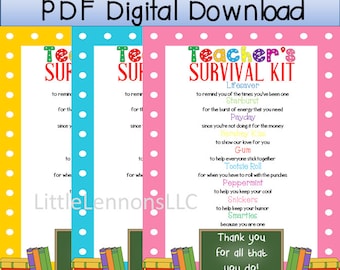 Digital Download Teacher&#39;s Survival Kit Printable, teacher, teacher appreciation, gift, child to teacher, DIY gift, candy printable, pdf