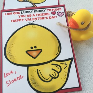 Printable Lucky Ducky kids class valentine, gender neutral, digital download, DIY, rubber duck image 2