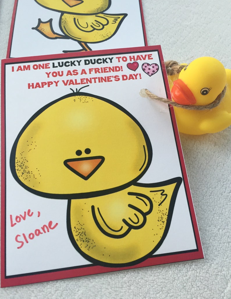 Printable Lucky Ducky kids class valentine, gender neutral, digital download, DIY, rubber duck image 2