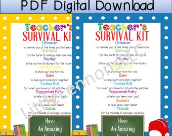 Digital Download Teacher's Survival Kit Printable, teacher gift, first day of school, gift from child to teacher, DIY gift, candy printable