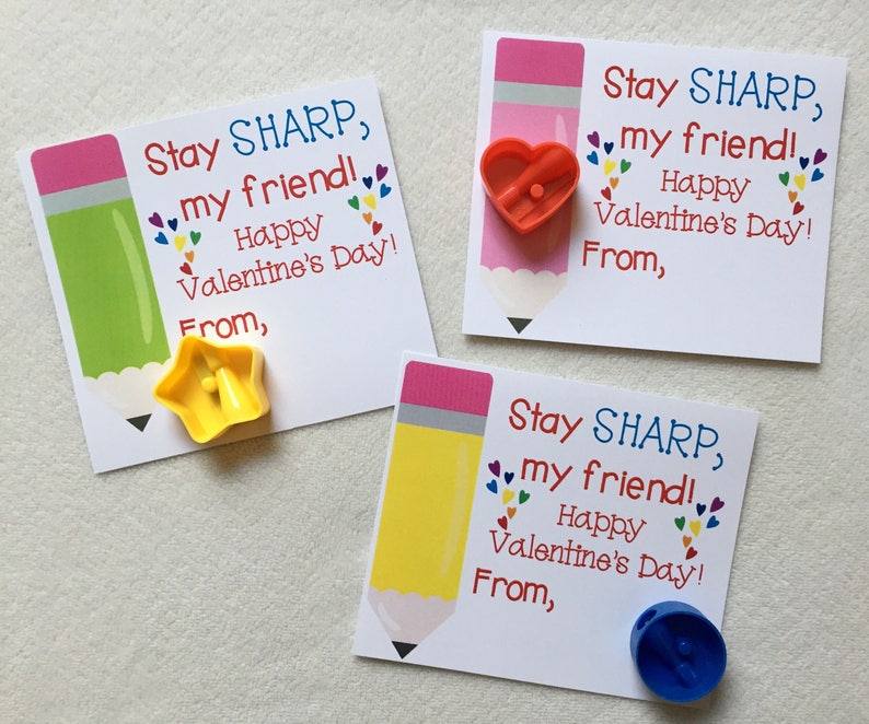 Printable Valentine, Pencil Sharpener, elementary school Valentine, Valentine's day, kids printable, pencil valentine, first grade, non food image 1