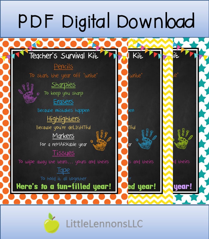 Digital Download Teacher's Survival Kit Printable, teacher gift, first day of school, gift to teacher, DIY gift, supply printable, supplies
