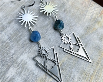 Blue kyanite silver mountain earrings