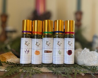 Essential oil aromatherapy roller - crystal infused, 6 different intention scents