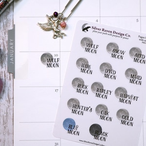 Pagan Name Full moon Planner Stickers for Pagan or Wiccan Planners and Grimoires