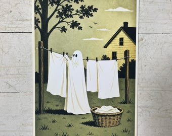 Ghost Laundry Day Halloween Humor Postcard