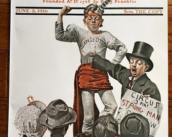 Vintage Norman Rockwell the Circus Barker Print the Saturday