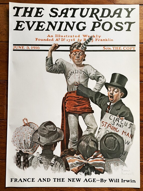 norman rockwell circus (rare!! 送料込み!! ) Vintage Norman Rockwell the Circus Barker Print the Saturday
