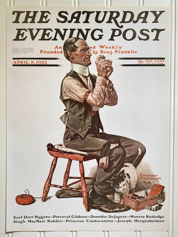 Threading the Needle Norman Rockwell Print Vintage the Saturday