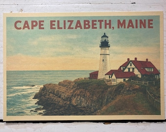 Cape Elizabeth, Maine Portland Head Light Vintage-Inspired Travel Postcard