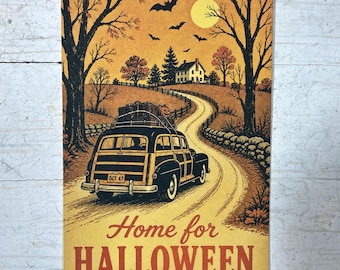 Home for Halloween Nostalgic Station Wagon Postcard