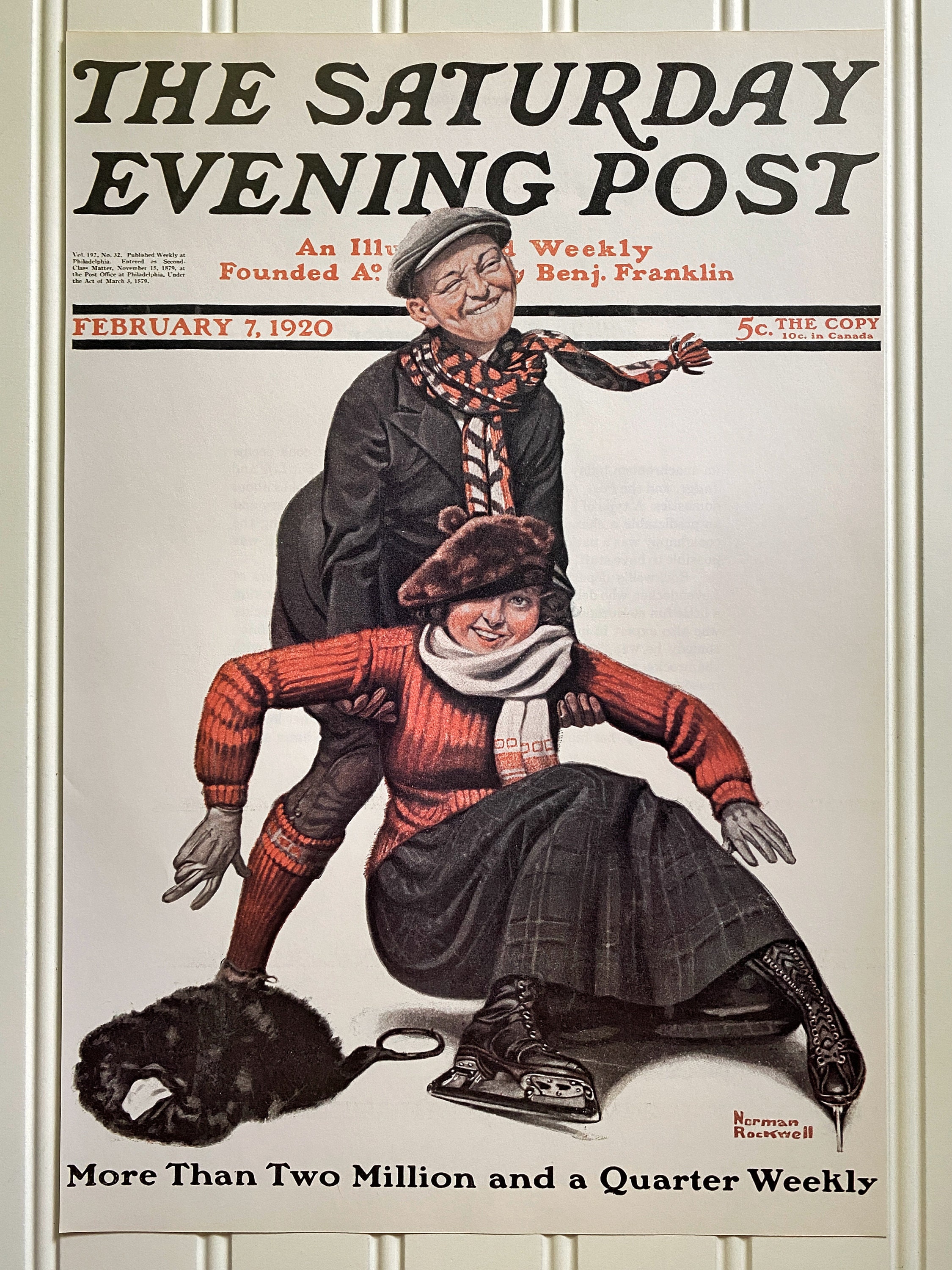 The Skating Lesson Norman Rockwell Print Vintage the Saturday