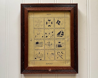 Designs With Scissors Months and Seasons Vintage 1985 Framed Picture Scherenschnitte German Folk Art