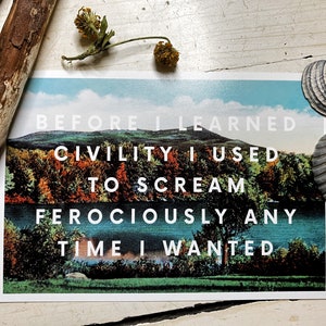 Print Before I Learned Civility I Used To Scream Any Time I Wanted Customizable Vintage Autumn Lake Mountain Picture Postcard Art