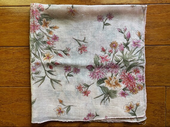 Vintage Pink Floral Handkerchief Scarf Bandana Na… - image 1